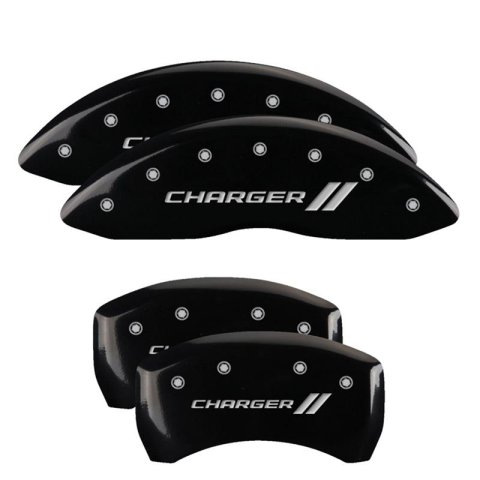 MGP 4 Caliper Covers Engraved Front & Rear With stripes/Charger Black finish silver ch thumbnail 3