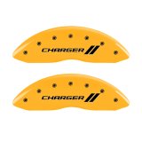 MGP 4 Caliper Covers Engraved Front & Rear With stripes/Charger Yellow finish black ch thumbnail 4