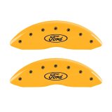 MGP Front set 2 Caliper Covers Engraved Front Oval logo/Ford Yellow finish black ch thumbnail 3