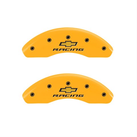 MGP Front set 2 Caliper Covers Engraved Front Chevy racing Yellow finish black ch thumbnail 1