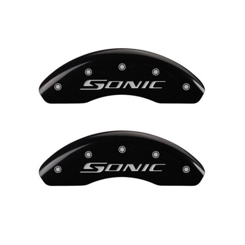 MGP Front set 2 Caliper Covers Engraved Front Sonic Black finish silver ch thumbnail 2