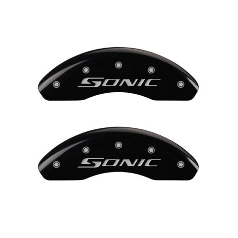 MGP Front set 2 Caliper Covers Engraved Front Sonic Black finish silver ch thumbnail 4