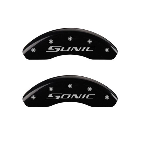 MGP Front set 2 Caliper Covers Engraved Front Sonic Black finish silver ch thumbnail 6