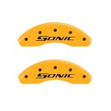 MGP Front set 2 Caliper Covers Engraved Front Sonic Yellow finish black ch thumbnail 4