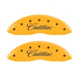 MGP 4 Caliper Covers Engraved Front Cursive/Cadillac Engraved Rear SRX Yellow finish black ch thumbnail 6