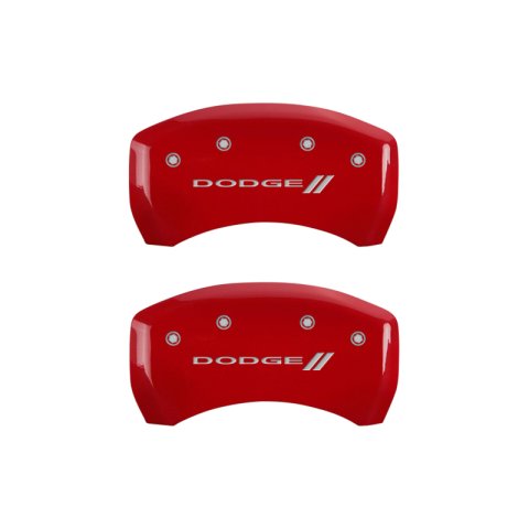MGP 4 Caliper Covers Engraved Front & Rear With stripes/Dodge Red finish silver ch thumbnail 9