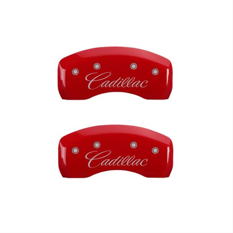 MGP 4 Caliper Covers Engraved Front & Rear Cursive/Cadillac Red finish silver ch