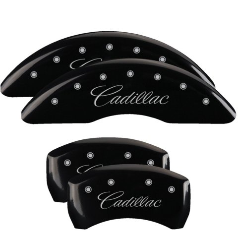 MGP 4 Caliper Covers Engraved Front & Rear Cursive/Cadillac Black finish silver ch thumbnail 2