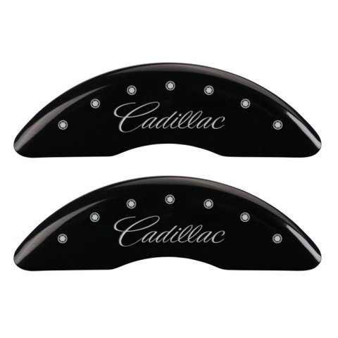 MGP 4 Caliper Covers Engraved Front & Rear Cursive/Cadillac Black finish silver ch thumbnail 4