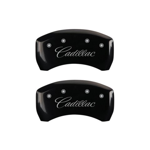 MGP 4 Caliper Covers Engraved Front & Rear Cursive/Cadillac Black finish silver ch thumbnail 6