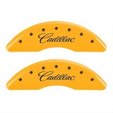MGP 4 Caliper Covers Engraved Front & Rear Cursive/Cadillac Yellow finish black ch thumbnail 1