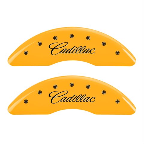 MGP 4 Caliper Covers Engraved Front Cadillac Engraved Rear XTS Yellow finish black ch thumbnail 1