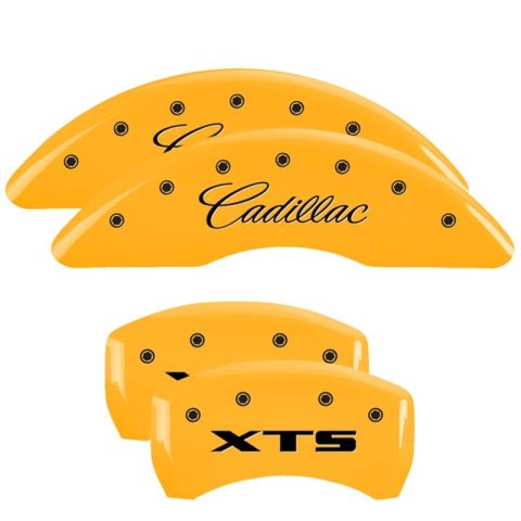 MGP 4 Caliper Covers Engraved Front Cadillac Engraved Rear XTS Yellow finish black ch thumbnail 3