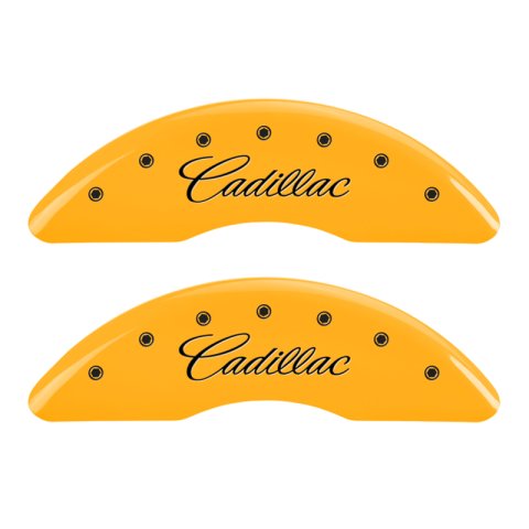 MGP 4 Caliper Covers Engraved Front Cadillac Engraved Rear XTS Yellow finish black ch thumbnail 4
