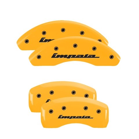 MGP 4 Caliper Covers Engraved Front & Rear Impala Yellow finish black ch thumbnail 4