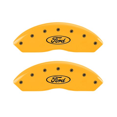 MGP 4 Caliper Covers Engraved Front & Rear Oval logo/Ford Yellow finish black ch thumbnail 8
