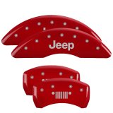 MGP 4 Caliper Covers Engraved Front JEEP Engraved Rear JEEP Grill logo Red finish silver ch thumbnail 2