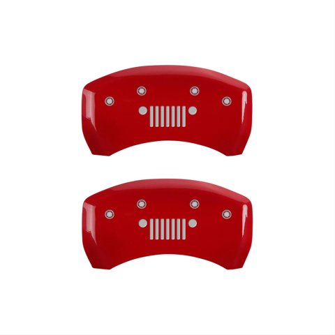 MGP 4 Caliper Covers Engraved Front JEEP Engraved Rear JEEP Grill logo Red finish silver ch thumbnail 2