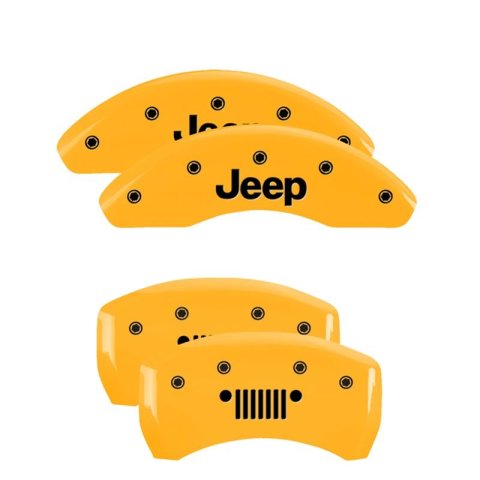 MGP 4 Caliper Covers Engraved Front JEEP Engraved Rear JEEP Grill logo Yellow finish black ch thumbnail 3