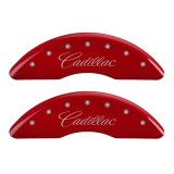 MGP 4 Caliper Covers Engraved Front & Rear Cursive/Cadillac Red finish silver ch thumbnail 1