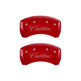 MGP 4 Caliper Covers Engraved Front & Rear Cursive/Cadillac Red finish silver ch thumbnail 2