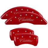 MGP 4 Caliper Covers Engraved Front & Rear Cursive/Cadillac Red finish silver ch thumbnail 3
