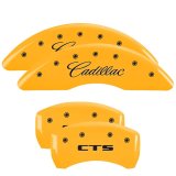 MGP 4 Caliper Covers Engraved Front Cursive/Cadillac Engraved Rear CTS Yellow finish black ch thumbnail 3