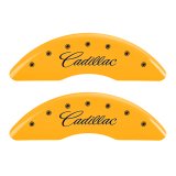 MGP 4 Caliper Covers Engraved Front Cursive/Cadillac Engraved Rear CTS Yellow finish black ch thumbnail 4