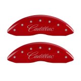 MGP 4 Caliper Covers Engraved Front & Rear Cursive/Cadillac Red finish silver ch thumbnail 1