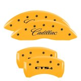 MGP 4 Caliper Covers Engraved Front Cursive/Cadillac Engraved Rear CTS4 Yellow finish black ch thumbnail 4