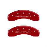 MGP 4 Caliper Covers Engraved Front & Rear Stingray Red finish silver ch thumbnail 2