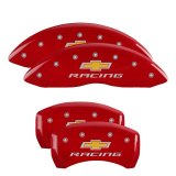 MGP 4 Caliper Covers Engraved Front & Rear Chevy racing Red finish silver ch thumbnail 1