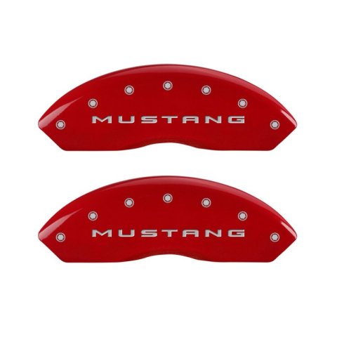 MGP 4 Caliper Covers Engraved Front 2015/Mustang Engraved Rear 2015/Bar & Pony Red finish silver ch thumbnail 1
