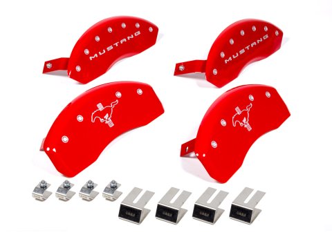 MGP 4 Caliper Covers Engraved Front 2015/Mustang Engraved Rear 2015/Bar & Pony Red finish silver ch thumbnail 8