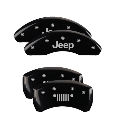 MGP 4 Caliper Covers Engraved Front JEEP Engraved Rear JEEP Grill logo Black finish silver ch thumbnail 3