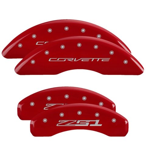 MGP 4 Caliper Covers Engraved Front Corvette C7 Engraved Rear Z51/2015 Red finish silver ch thumbnail 6
