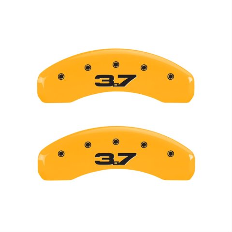 MGP 4 Caliper Covers Engraved Front 2015/Mustang Engraved Rear 2015/37 Yellow finish black ch thumbnail 2