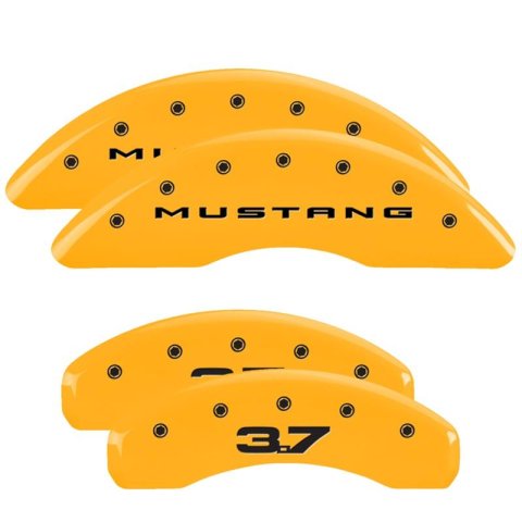 MGP 4 Caliper Covers Engraved Front 2015/Mustang Engraved Rear 2015/37 Yellow finish black ch thumbnail 3