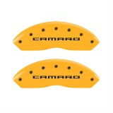MGP 4 Caliper Covers Engraved Front Gen 5/Camaro Engraved Rear Gen 5/RS Yellow finish black ch thumbnail 1
