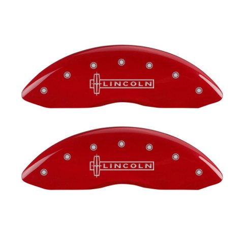 MGP 4 Caliper Covers Engraved Front Lincoln Engraved Rear Star logo Red finish silver ch thumbnail 6