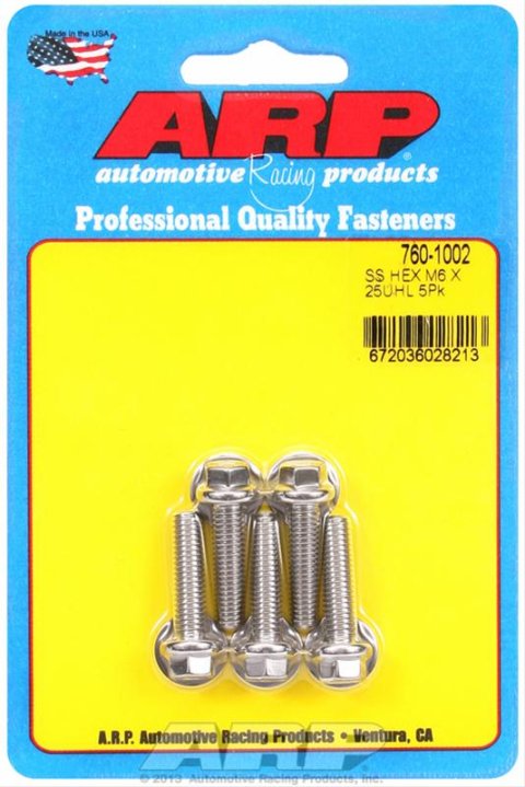 ARP M6 x 1.00 x 25 Hex SS Bolts (5/pkg) thumbnail 2