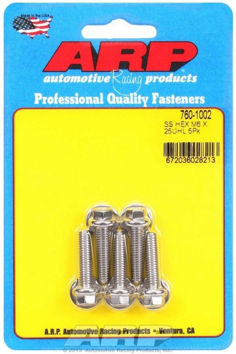 ARP M6 x 1.00 x 25 Hex SS Bolts (5/pkg) thumbnail 5