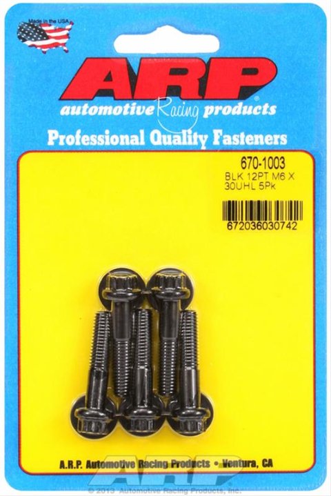ARP M6 x 1.00 x 30 Black Oxide 12pt Bolts (5/pkg) thumbnail 2