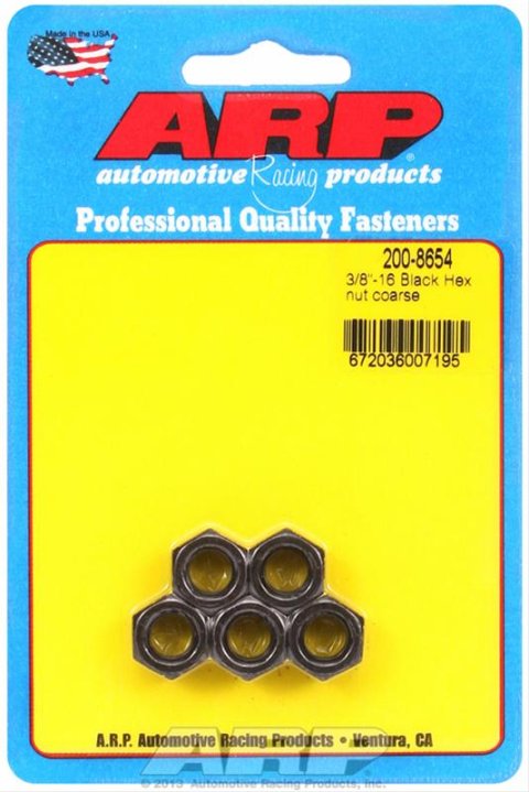 ARP 3/8-16 inch Black Coarse Hex Nut Kit (Pkg of 5)