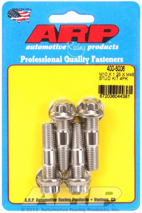ARP M10 x 1.25 x 48mm Broached 4 Piece Stud Kit thumbnail 1