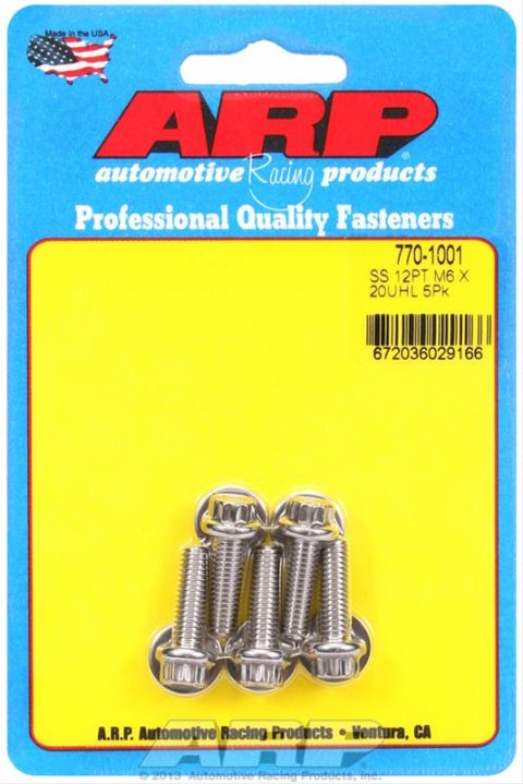 ARP M6 x 1.00 x 20 SS 12pt Bolts (5/pkg) thumbnail 2