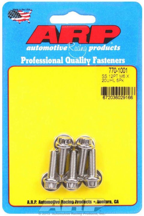 ARP M6 x 1.00 x 20 SS 12pt Bolts (5/pkg) thumbnail 5
