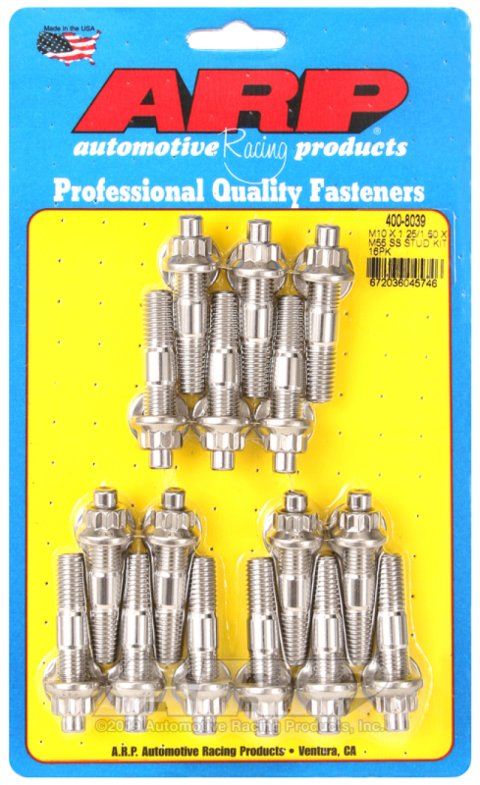 ARP M10 x 1.25/1.50 x 55mm Stainless Steel Broached Stud Kit - 16 Pieces thumbnail 2