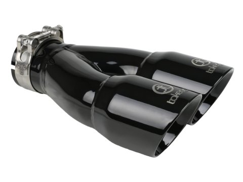 aFe Takeda 2.5in 304 Stainless Steel Clamp-on Exhaust Tip 2.5in Inlet 3in Dual Outlet - Black thumbnail 1