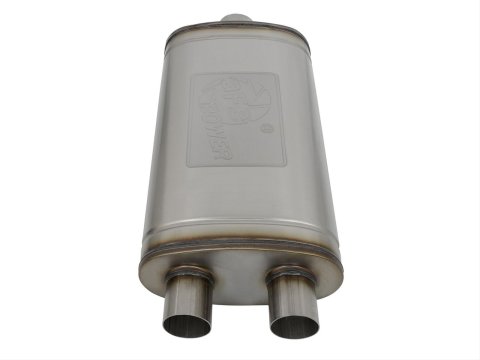 aFe MACH Force XP SS Muffler 3in Center Inlet / 2.5in Dual Outlets 22in L x 11in W x 6in H Body